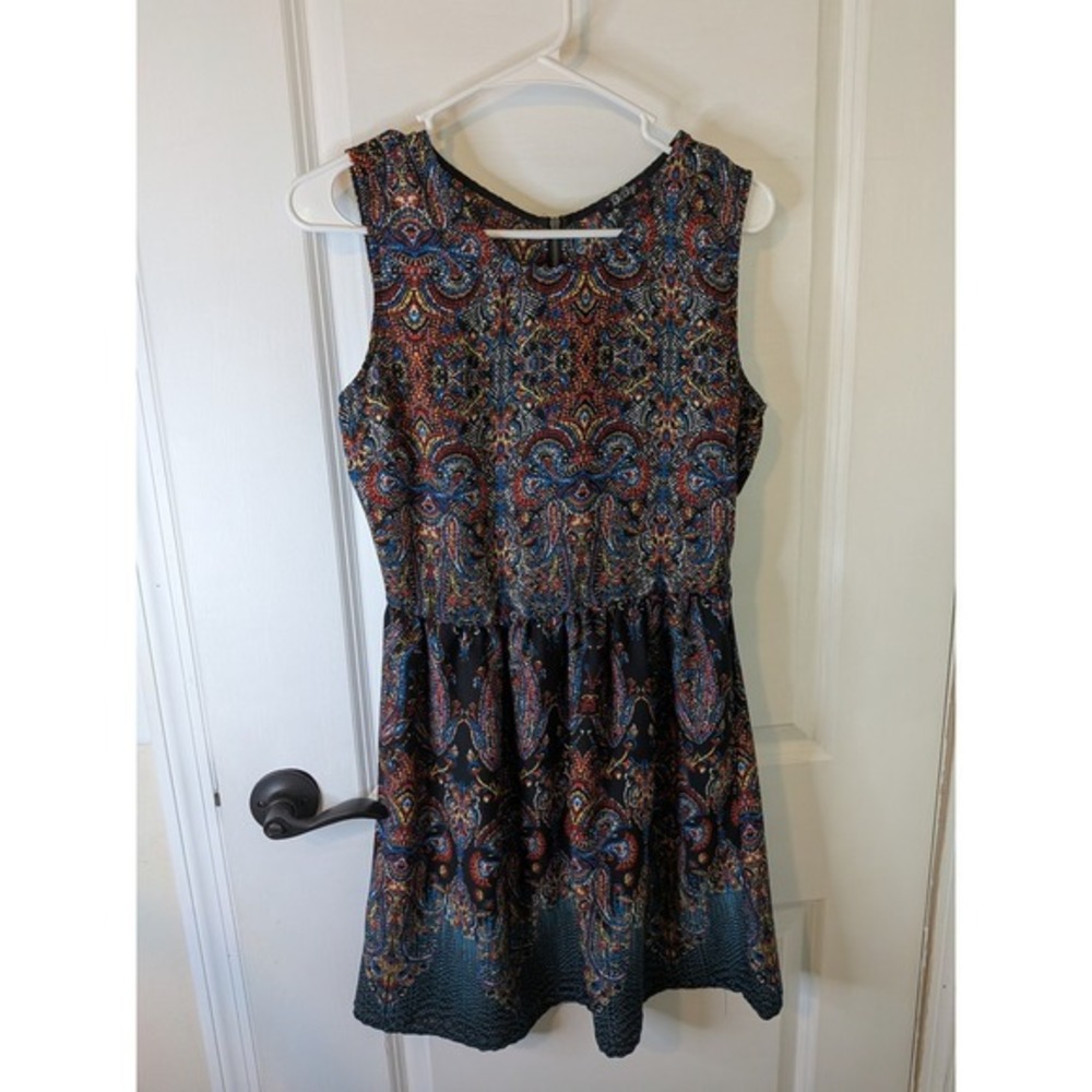 BeBop Womens Paisley Mosaic Skater Dress Sleeveless Back Zip Multicolor Mini